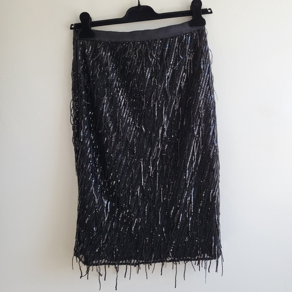 New Dorothee Schumacher Sequin Shimmer Black Pencil Midi Skirt NWT 6 US/Medium - Picture 9 of 13